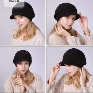 Winter Hats Cable Knitted Beanie Hat with Visor Ribbed Ski Beanie Hat Slouchy